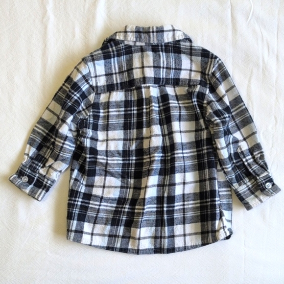 joe fresh navy & white plaid cotton flannel button down shirt 2T toddler boys - Picture 4 of 4